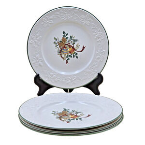 4 Mikasa Holiday Season Dinner Plates 11 1/8" Christmas Holly Ornaments DB901